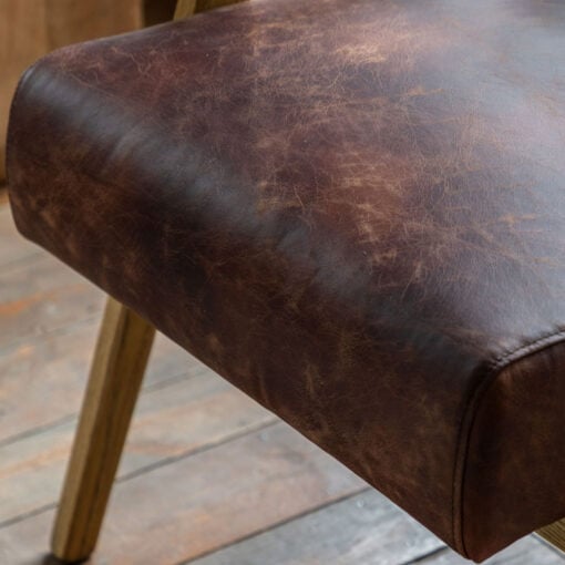 Industrial Vintage Brown Real Leather And Solid Ash Wood Armchair