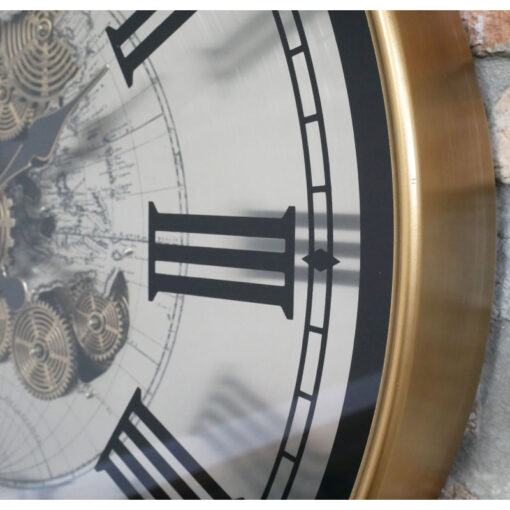 Industrial White And Gold Extra Large Wall Clock With Visible Moving Gears 80cm