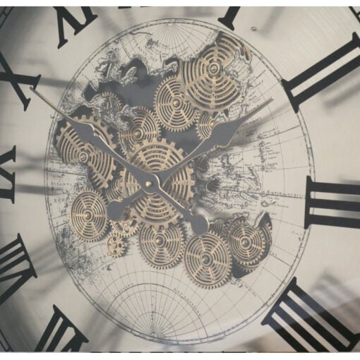 Industrial White And Gold Extra Large Wall Clock With Visible Moving Gears 80cm