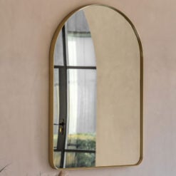 Large Arched Gold Metal Wall Mirror 90cm