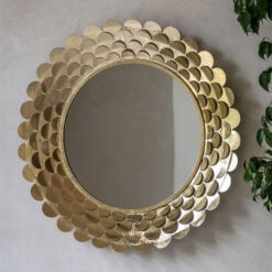 Scallop Cutouts Round Large Gold Metal Wall Mirror 91cm