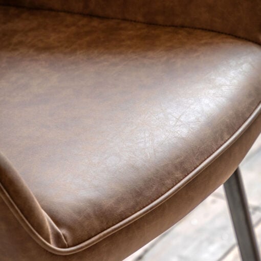 Set Of 2 Brown Faux Leather Industrial Open Curved Back Tub Dining Chairs With Black Metal Legs