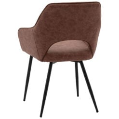 Set Of 2 Brown Faux Leather Industrial Open Curved Back Tub Dining Chairs With Black Metal Legs