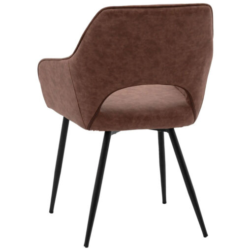 Set Of 2 Brown Faux Leather Industrial Open Curved Back Tub Dining Chairs With Black Metal Legs