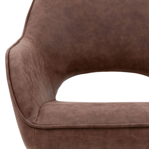 Set Of 2 Brown Faux Leather Industrial Open Curved Back Tub Dining Chairs With Black Metal Legs