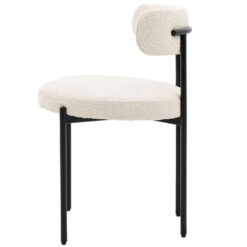 Set Of 2 Curved Open Back Cream Boucle Fabric Dining Chairs With Black Metal Legs