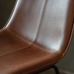 Set Of 2 Industrial Brown PU Faux Leather And Black Metal Bar Stools