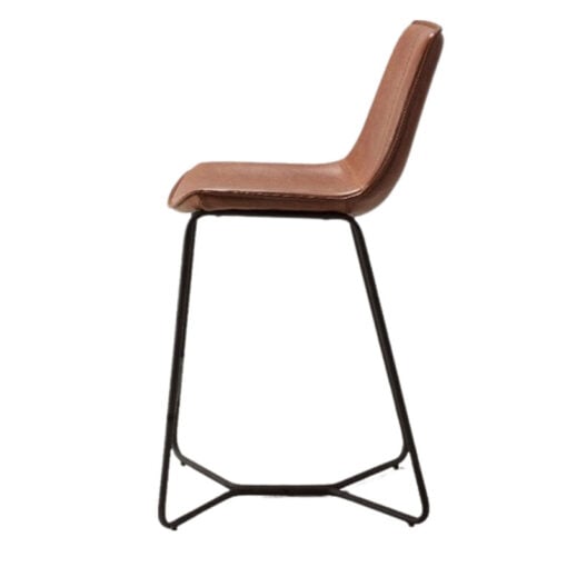 Set Of 2 Industrial Brown PU Faux Leather And Black Metal Bar Stools