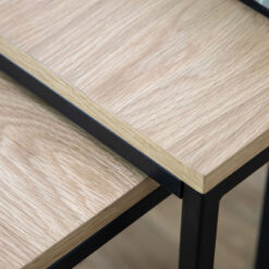 Set Of 2 Industrial Oak Wood Veneer And Black Metal Nesting Side Tables
