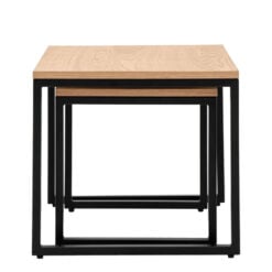 Set Of 2 Industrial Oak Wood Veneer And Black Metal Nesting Side Tables