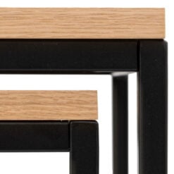 Set Of 2 Industrial Oak Wood Veneer And Black Metal Nesting Side Tables