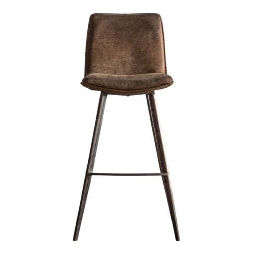 Set Of 2 Industrial Vintage Brown Faux Leather Bar Stools With Aged Bronze Metal Legs