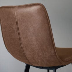 Set Of 2 Industrial Vintage Brown Faux Leather Bar Stools With Aged Bronze Metal Legs