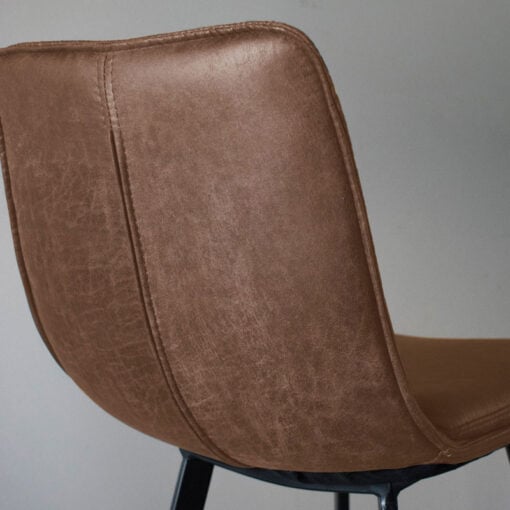 Set Of 2 Industrial Vintage Brown Faux Leather Bar Stools With Aged Bronze Metal Legs