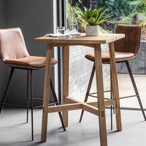 Set Of 2 Industrial Vintage Brown Faux Leather Bar Stools With Aged Bronze Metal Legs