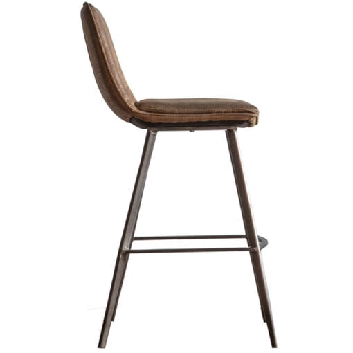 Set Of 2 Industrial Vintage Brown Faux Leather Bar Stools With Aged Bronze Metal Legs
