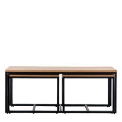Set Of 3 Industrial Oak Veneer And Black Metal Nesting Coffee Tables 100cm