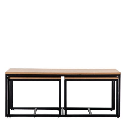 Set Of 3 Industrial Oak Veneer And Black Metal Nesting Coffee Tables 100cm