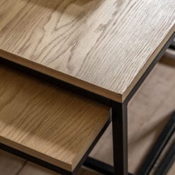 Set Of 3 Industrial Oak Veneer And Black Metal Nesting Coffee Tables 100cm