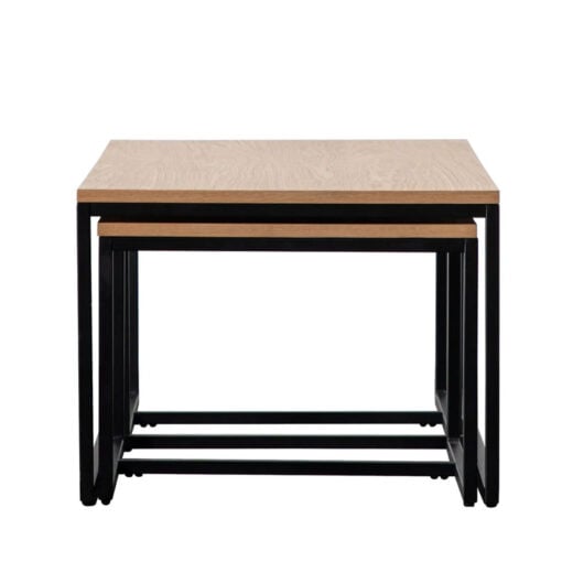 Set Of 3 Industrial Oak Veneer And Black Metal Nesting Coffee Tables 100cm