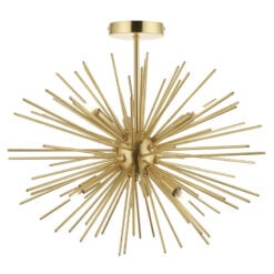 Sunburst Sputnik Semi Flush 6 Light Satin Gold Metal Ceiling Pendant 54cm