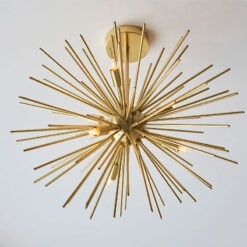 Sunburst Sputnik Semi Flush 6 Light Satin Gold Metal Ceiling Pendant 54cm