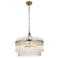 Two Tier 5 Light Antique Gold Brass And Glass Chandelier Ceiling Pendant 50cm