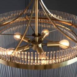 Two Tier 5 Light Antique Gold Brass And Glass Chandelier Ceiling Pendant 50cm