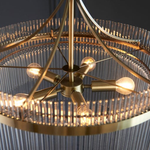 Two Tier 5 Light Antique Gold Brass And Glass Chandelier Ceiling Pendant 50cm