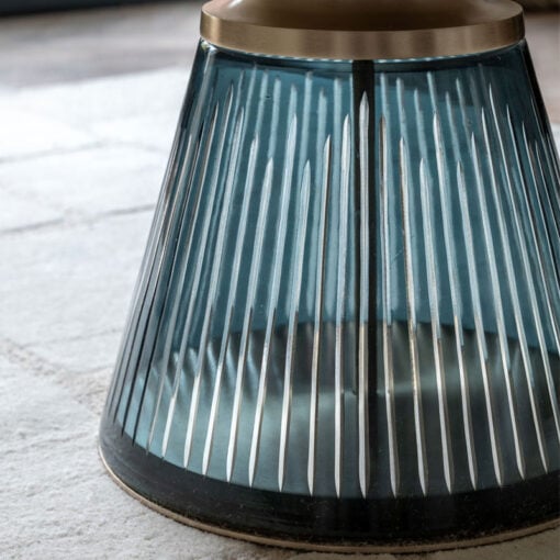 Art Deco Blue Glass And Gold Metal Coffee Table With White Marble Top 76cm