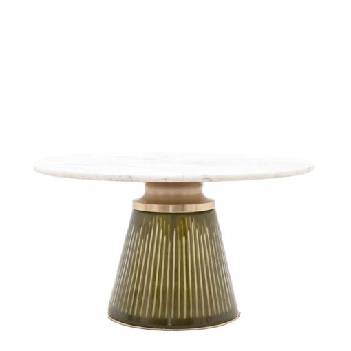 Art Deco Green Glass And Gold Metal Coffee Table With White Marble Top 76cm