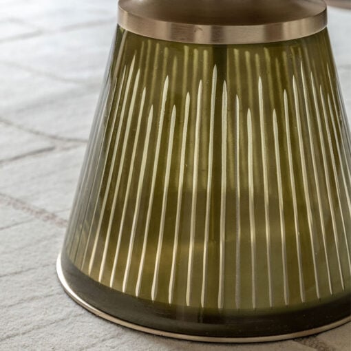 Art Deco Green Glass And Gold Metal Coffee Table With White Marble Top 76cm