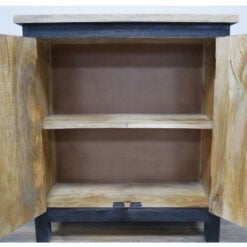 Boho 2 Door Solid Black Carved Mandala Mango Wood Small Sideboard Cabinet