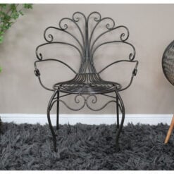 Boho Antique Black Metal Peacock Accent Chair Dining Chair