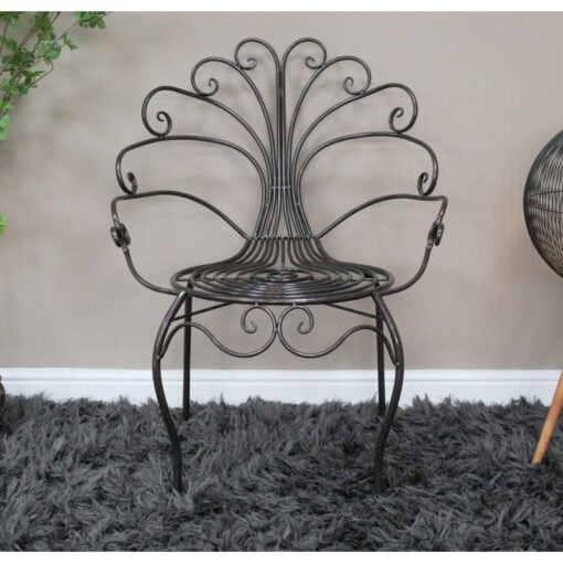 Boho Antique Black Metal Peacock Accent Chair Dining Chair