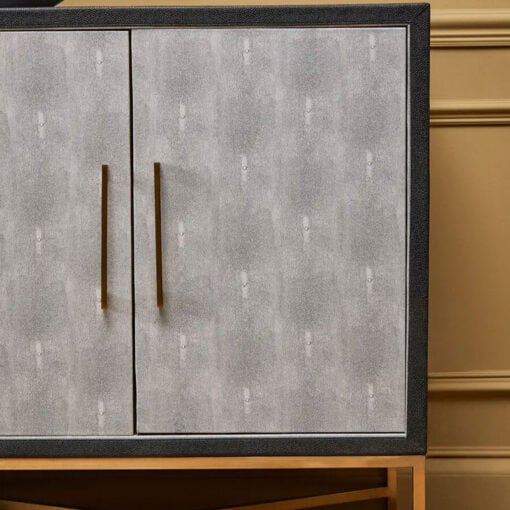 Boho Gold Metal And Grey Shagreen Faux Leather 4 Door Large Sideboard 184cm