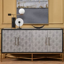 Boho Gold Metal And Grey Shagreen Faux Leather 4 Door Large Sideboard 184cm