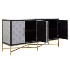 Boho Gold Metal And Grey Shagreen Faux Leather 4 Door Large Sideboard 184cm