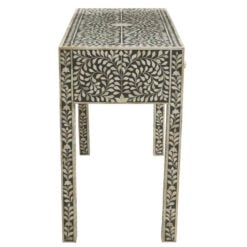 Boho Grey Wood And White Bone Inlay 3 Drawer Floral Console Table Dressing Table Desk