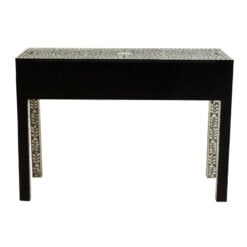 Boho Grey Wood And White Bone Inlay 3 Drawer Floral Console Table Dressing Table Desk