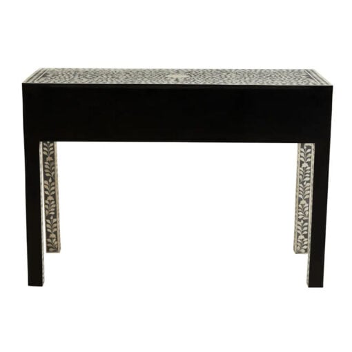 Boho Grey Wood And White Bone Inlay 3 Drawer Floral Console Table Dressing Table Desk