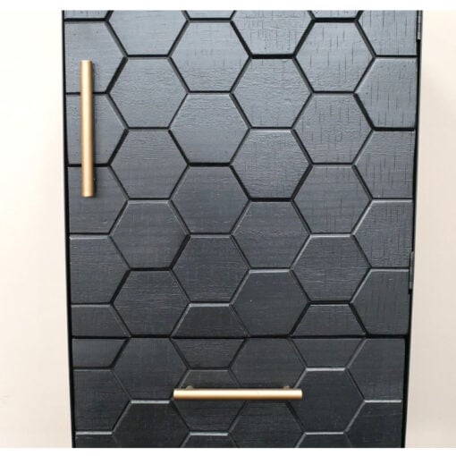 Boho Honeycomb Black Solid Wood And Black And Gold Metal 1 Drawer 1 Door Tall Storage Cabinet
