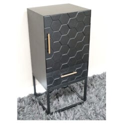 Boho Honeycomb Black Solid Wood And Black And Gold Metal 1 Drawer 1 Door Tall Storage Cabinet