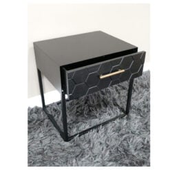 Boho Honeycomb Black Solid Wood And Black And Gold Metal 1 Drawer Bedside Cabinet Side Table