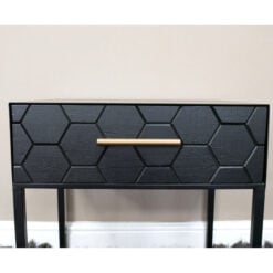 Boho Honeycomb Black Solid Wood And Black And Gold Metal 1 Drawer Bedside Cabinet Side Table