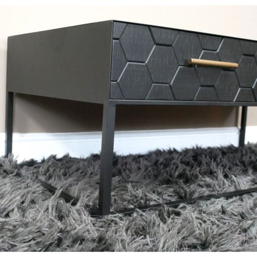 Boho Honeycomb Black Solid Wood And Black And Gold Metal 2 Drawer Coffee Table 110cm