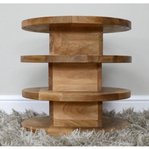 Boho Rustic 4 Tier Sculptural Solid Light Mango Wood Side Table End Table