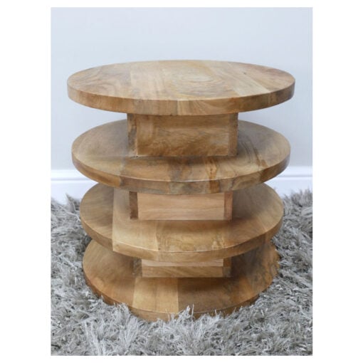 Boho Rustic 4 Tier Sculptural Solid Light Mango Wood Side Table End Table