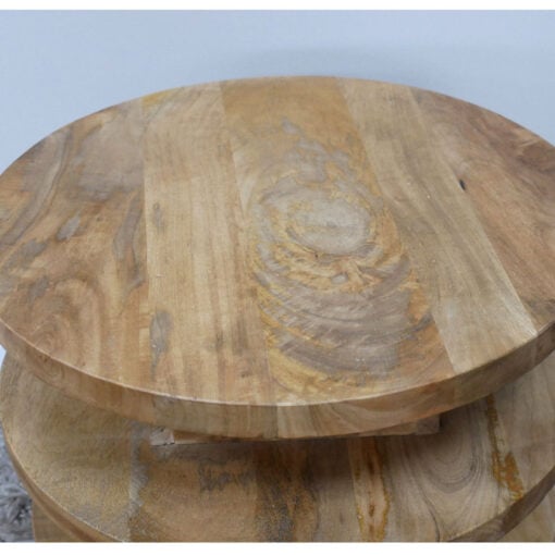 Boho Rustic 4 Tier Sculptural Solid Light Mango Wood Side Table End Table
