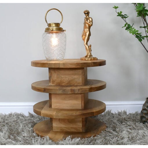 Boho Rustic 4 Tier Sculptural Solid Light Mango Wood Side Table End Table